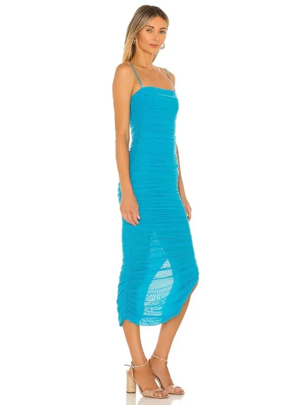 SNDYS Simone Midi Mesh Dress in Blue Xsmall New Womens Bodycon - Image 3