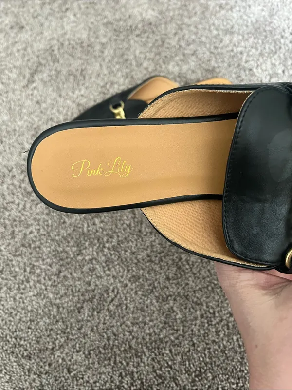 Pink Lily Black Pointed Mules with Gold Chain Accent - Image 2