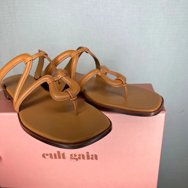Cult Gaia Estee Sandal Toasted Caramel Leather Strappy Flat Thong Size 39 NEW - Image 3