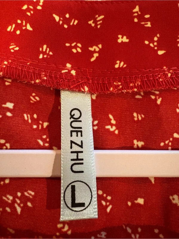 QUEZHU Women's Red Floral Chiffon Sleeveless Blouse size L - Image 4