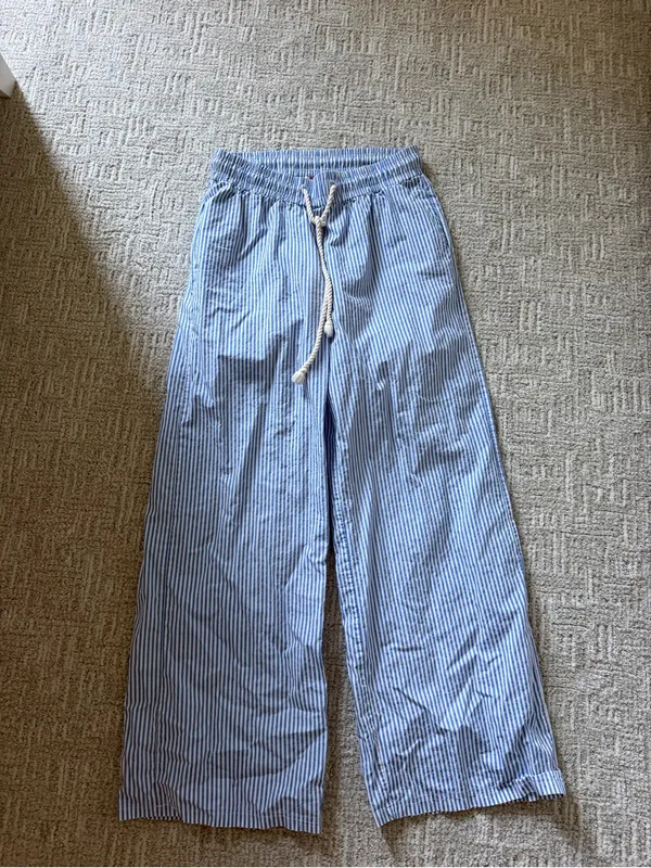 Edikted Blue and White Pinstripe Wide-Leg Pants - Image 2