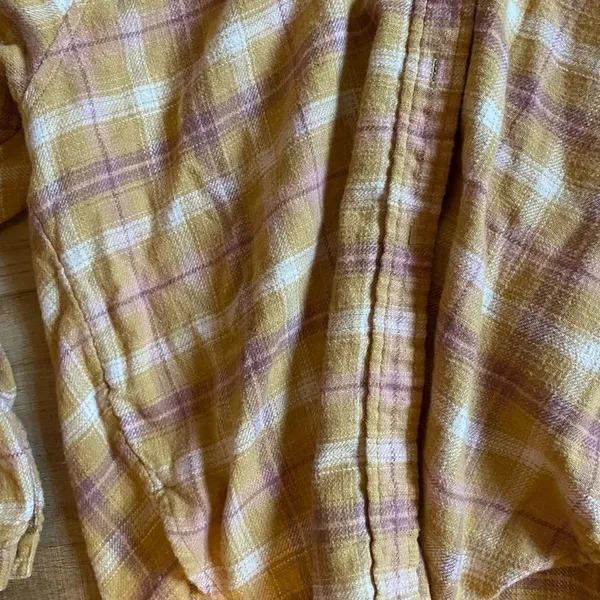 American Eagle Size Small Yellow Pink White Buffalo Plaid Flannel Button Down - Image 6