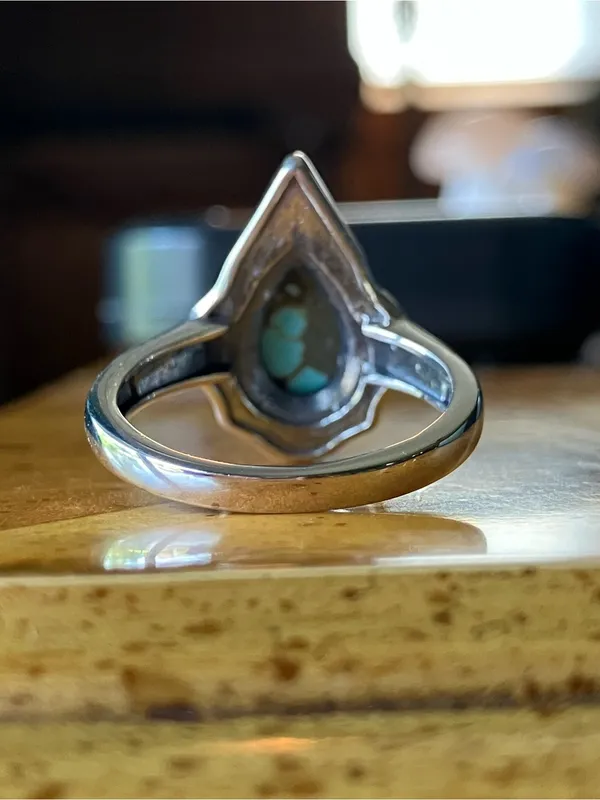 Natural Blue Moon Turquoise Sterling Silver Ring Size 7 - Image 4