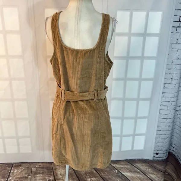 American Eagle Outfitters Tan Belted Corduroy Overall Jumper Mini Dress Large - Image 4