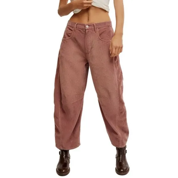 Free People Good Luck MID RISE Barrel Leg Corduroy Pants Withered Rose Size 29 - Image 2