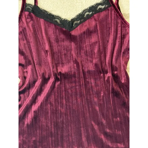 90s Y2k Womens Burgundy Velvet Lace Babydoll Vampy Whimsigoth Cami Tank Top Sz M - Image 6