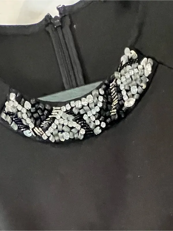 Ann Taylor Black Embellished Neck Sleeveless Top Size M EUC - Image 3