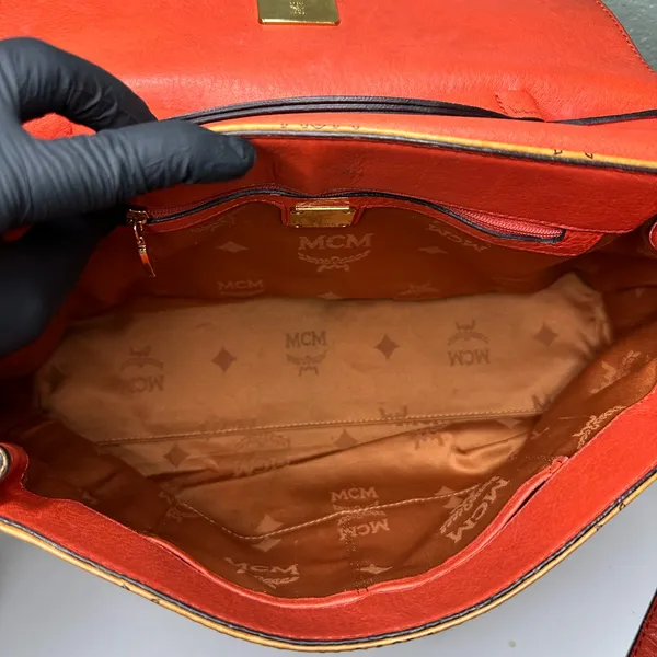 MCM Orange and Tan Monogram Satchel - Image 10