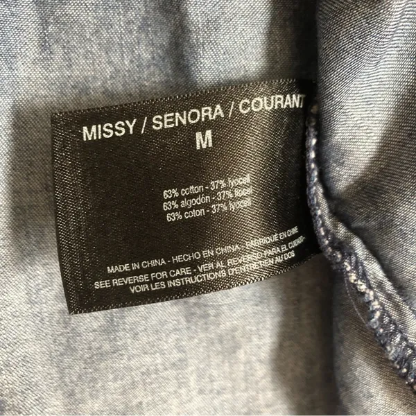 Nine West Jeans Chambray Soft Denim Cap Tie Collar Western Blouse Top Medium - Image 7