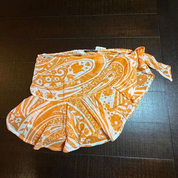 La‎ Blanca Orange Paisley Mesh Sarong Swim Cover Up Skirt W-31981C5 Large - Image 2