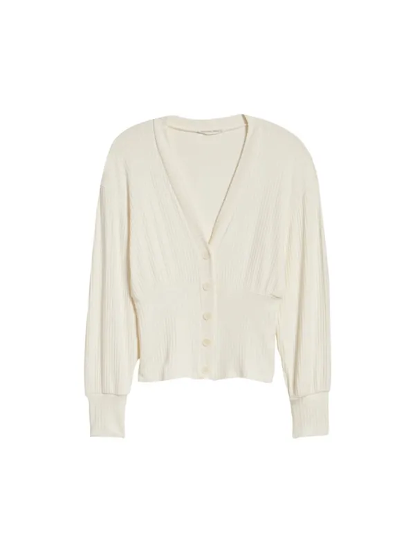 REFORMATION Vitalia Ribbed Top In Ivory Cardigan XS - Image 6