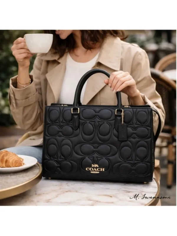 NEW Coach Maggie Tote Black Signature Embossed Leather CY672 NWT - Image 2