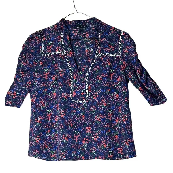 Nanette Lepore Ditsy Daze Top in Blue 4 Womens Silk Floral Blouse - Image 6