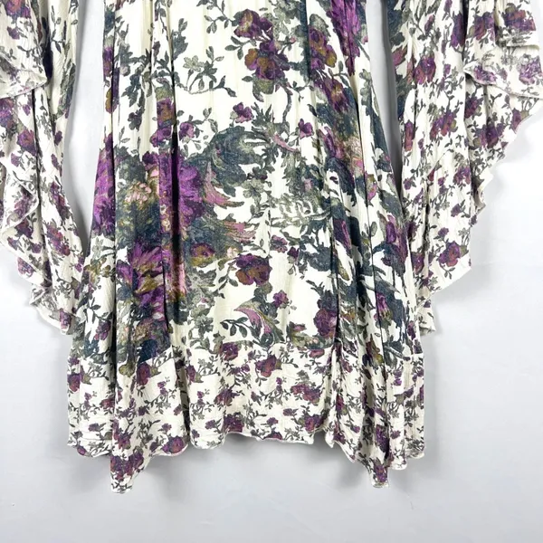 Free People Heart of‎ Gold Dress M Moody Floral Bell Sleeve Boho Whimsigoth Mini - Image 10