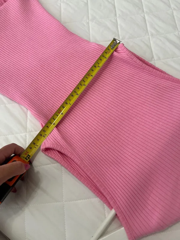 ZARA Pink Bubble Hem Mini Dress M Ribbed Open Back Drop Waist Girly Coquette Y2K - Image 5