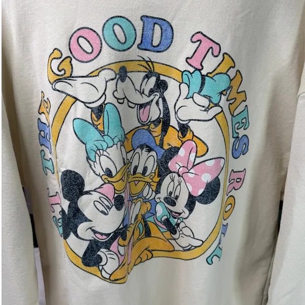 Disney Parks Mickey & Friends Crewneck Sweatshirt XL Good Times Roll Retro Style - Image 7