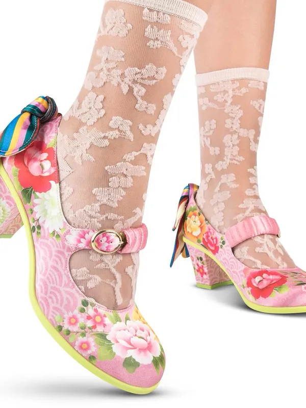 Pink Floral Mary Jane Block Heel Pumps - Image 7