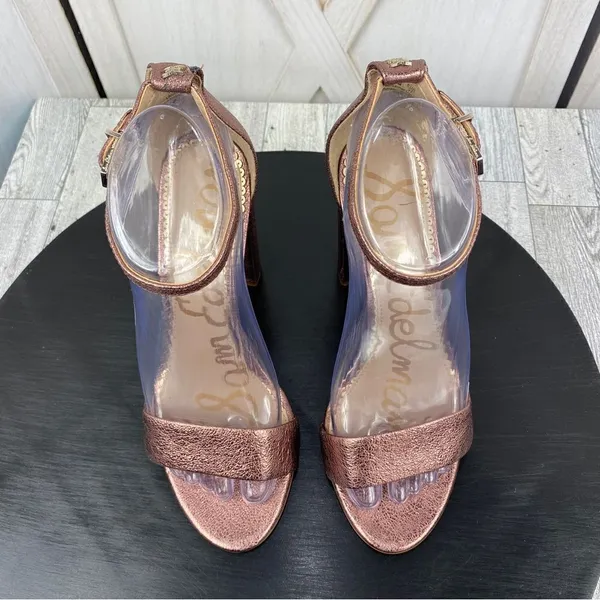 Sam Edelman Yaro Metallic Block Heel Ankle Strap Sandals Copper Pink 7‎ - Image 6