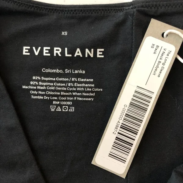 Everlane Womens The Long-Sleeve V-Neck Bodysuit Black Thong XS - Image 5