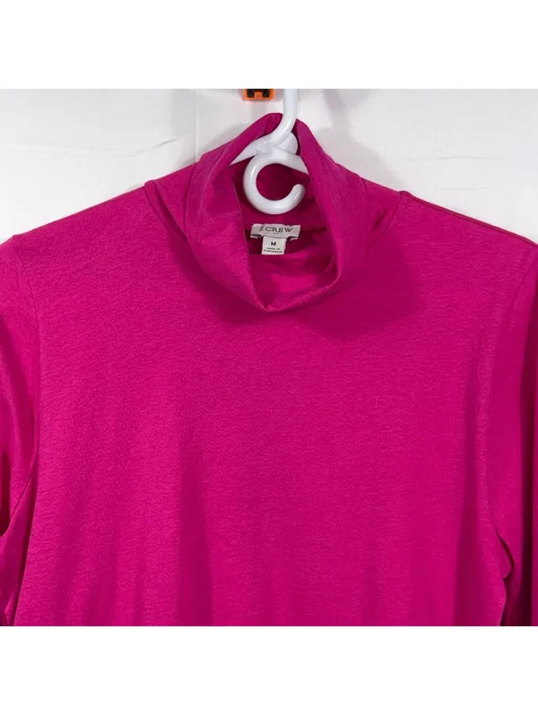 J.Crew Women’s Pink Turtleneck Top Medium Long Sleeve Lightweight Cotton Basic - Image 2