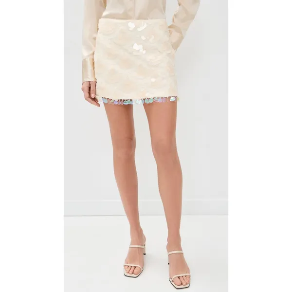 En Saison Emryn Mini Skirt Ecru Sequin Iridescent Paillette Fringe‎ NWT Size S - Image 3