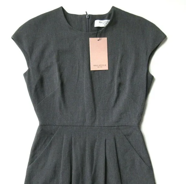 NWT MM. Lafleur Masha 3.0 in Charcoal Gray Light Twill Pleated Sheath Dress 0P - Image 3