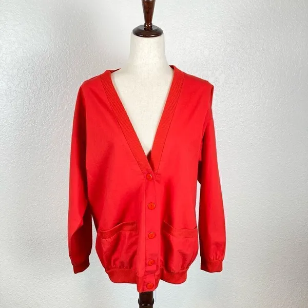 Vintage Liberation Red Varsity V-neck button up‎ 100% cotton jacket L* - Image 2
