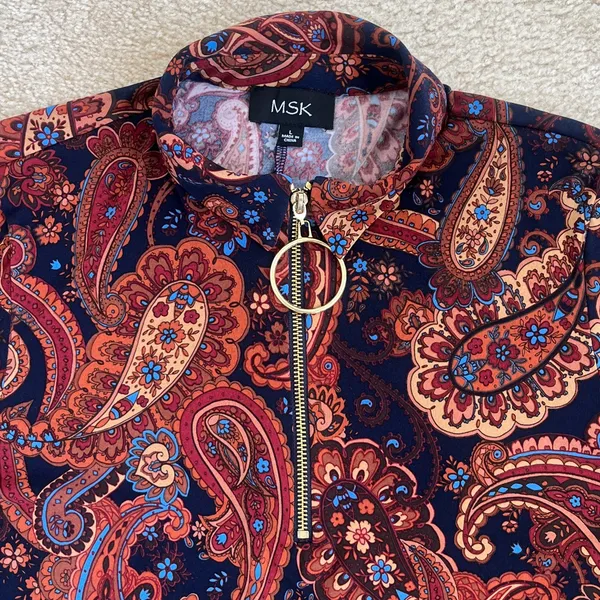 MSK Paisley Print Casual A-line Sheath Long Sleeve Dress Size Large - Image 3