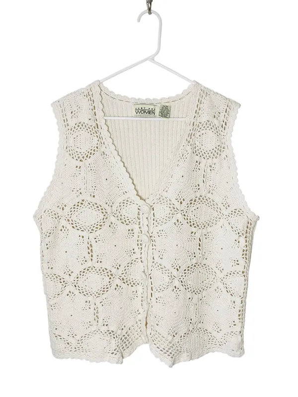 VINTAGE JUST FOR WOMEN Crochet Knit Vest - Image 2