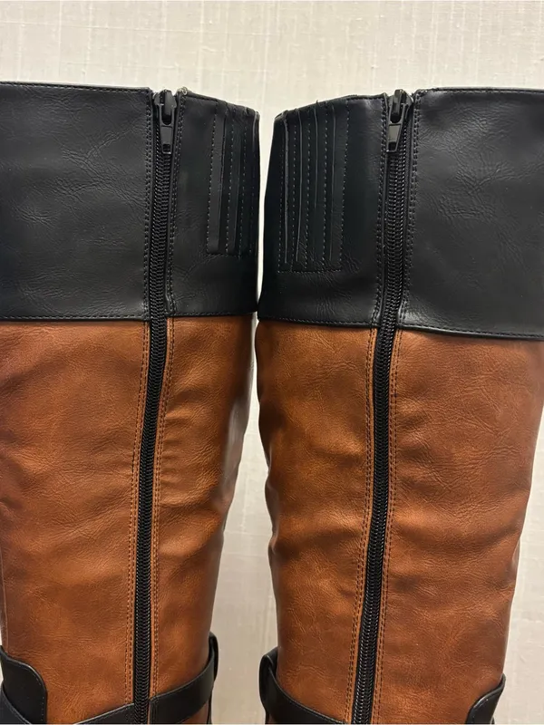 Just Fab Black and Tan Winnie Block Heel Boots | Women | Size 6.5 NWOB - Image 10