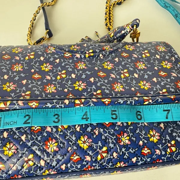 Tory Burch Fleming Printed Small Convertible Shoulder Bag Blue Wild Pansy - Image 14