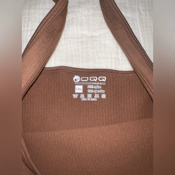 OQQ Ribbed Brown Bodysuit XXL | Square Neck Thong Snap Closure‎ - Image 7