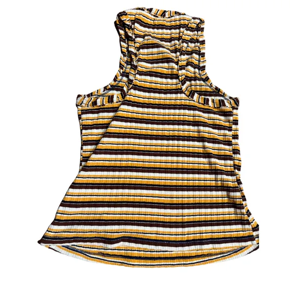 Pilcro Anthropologie Striped Ribbed High Neck Tank Top Mustard Brown White M - Image 2