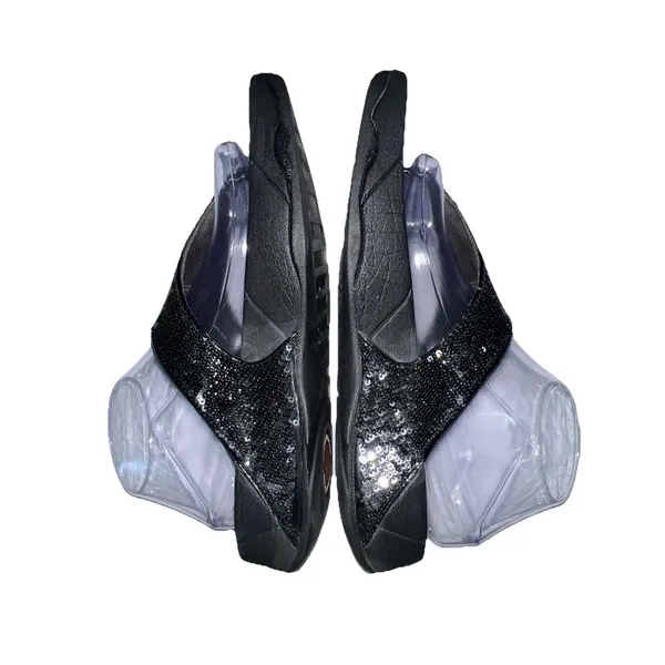 FitFlop Women 9 Black LULU Sandal Sequin Sparkle Toe-Post Wedge‎ Thong Comfort - Image 6