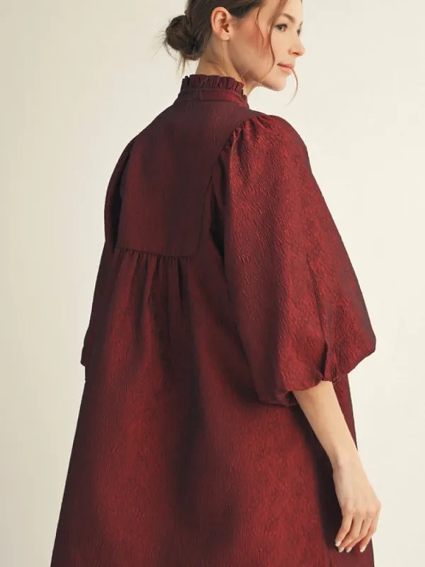 NWT Jodifl Women Size Small Solid Textured Fabric Puff Sleeve Babydoll Dress NEW - Image 3