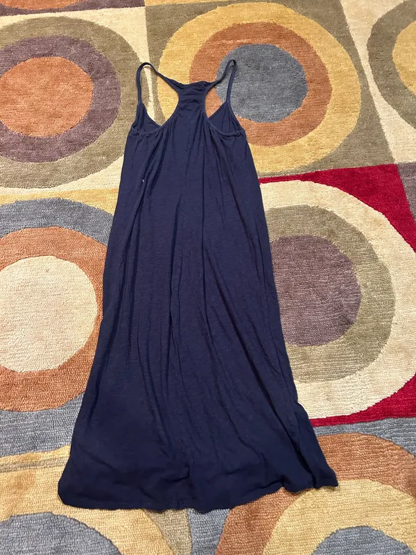 JAMES PERSE Los Angles Navy Blue Thin Sheer Midi Dress Nightgown 100% Cotton L - Image 7