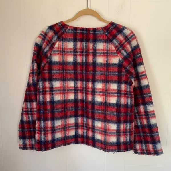 Madewell Wool Blend Red Plaid Fuzzy Pullover Long Sleeve Top ~ Women’s Size S - Image 2