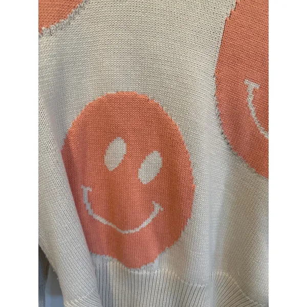 By Together Boho cream fairy Orange Smiley Face Knit Sweater Cozy Casual Size S winter - Image 2