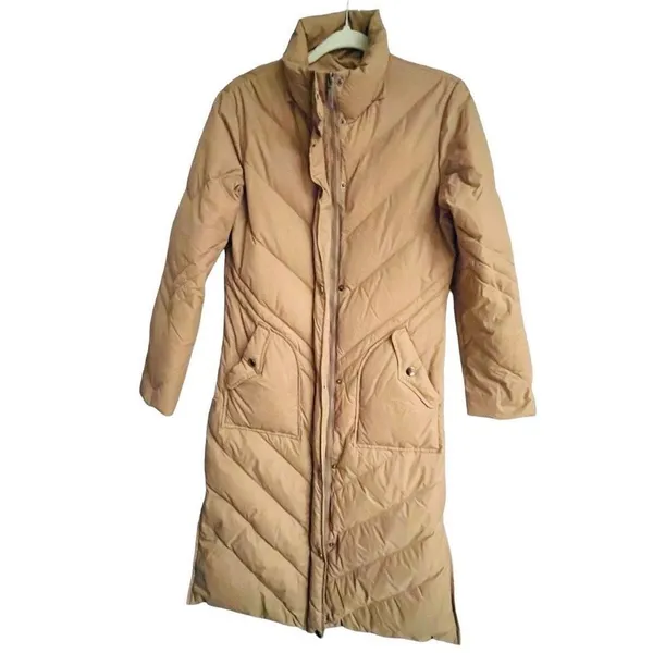 Cozy Casual Toffee Down Puffer Long Trench Coat Small - Image 3