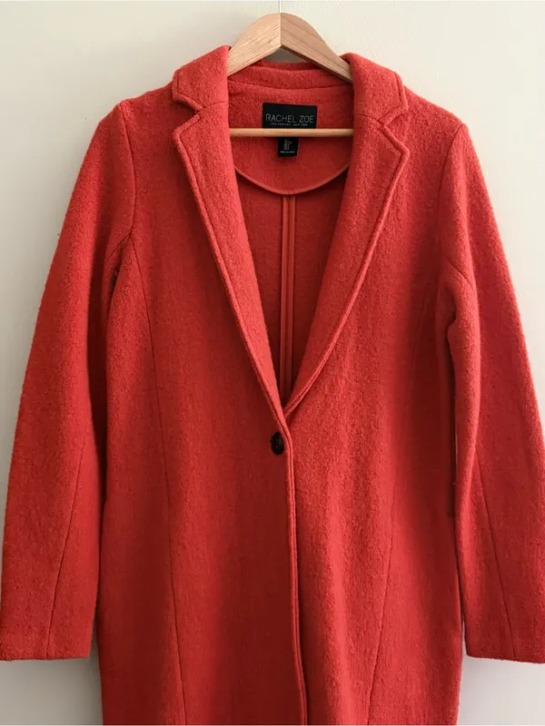 Rachel Zoe Red-Orange Long Wool-Blend Single-Button Coat Womens Small - Image 2