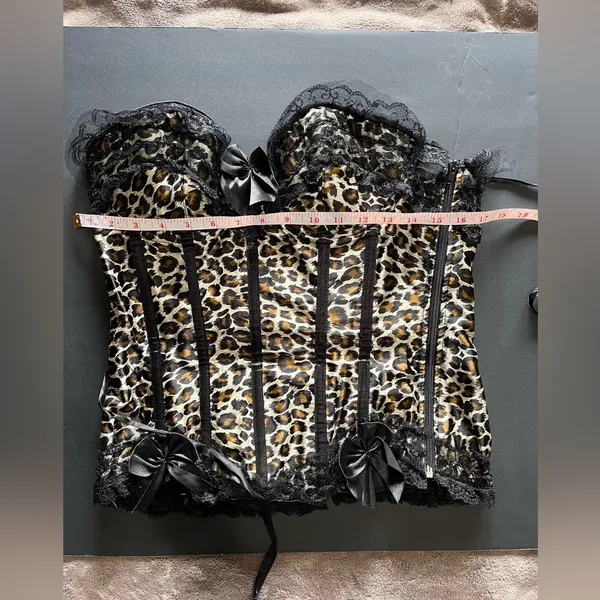 VAACODOR Women’s Leopard Print Corset Side Zip Back Tie Lace Bows Sz XXL Y2K EUC - Image 9