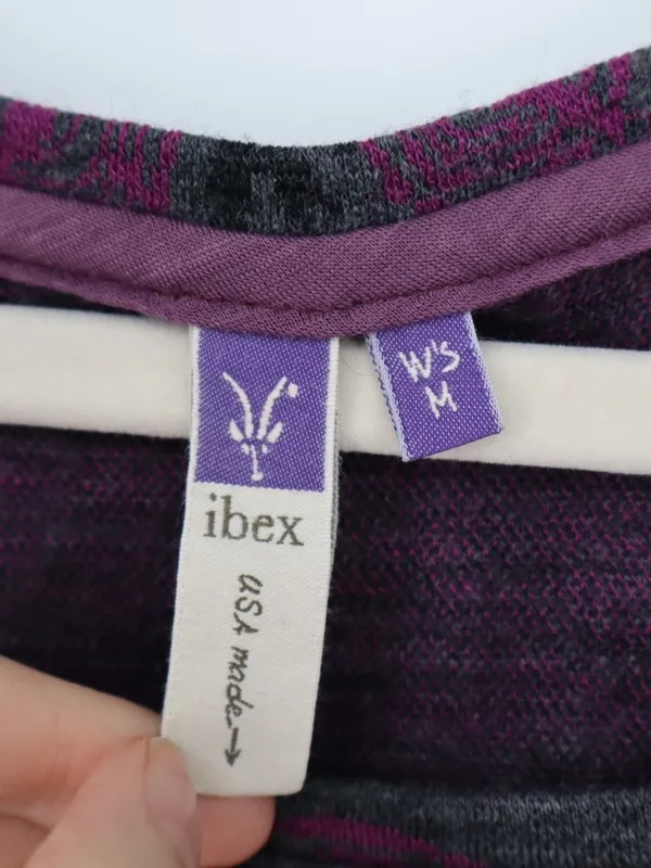 Ibex Merino Wool Dress Medium 100% Zque Certified Gray Purple Black Print Layer - Image 4