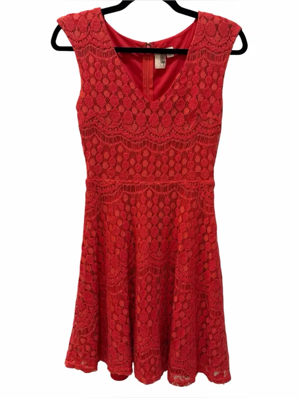 Anthropologie Birdcage Francesca’s Collection Coral Lace Fit & Flare Dress S - Image 2