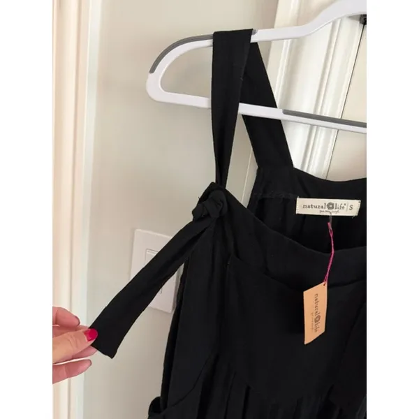 Natural Life NWT Black Tie Strap Linen Blend Wide Leg Jumpsuit Overalls Small - Image 3