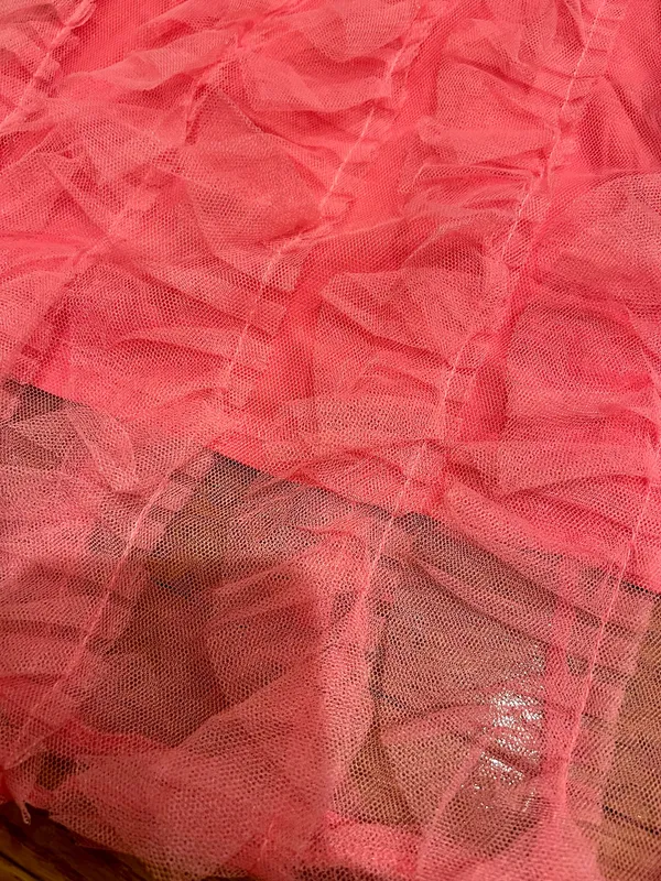 Michella vintage 1990s Barbiecore off the shoulder tulle pink/black bow dress M - Image 7