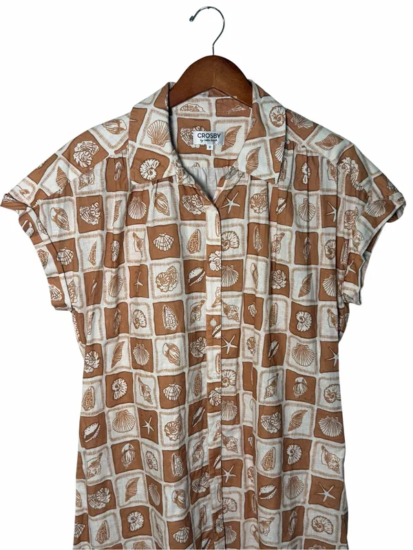 Crosby by Mollie Burch Linen Coastal Neutral Seashell Print Shirt Dress M - Image 6