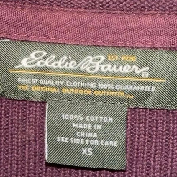Eddie Bauer Burgundy Ribbed Cardigan XS Cotton Button‎ Front Sweater Y2K - Image 3