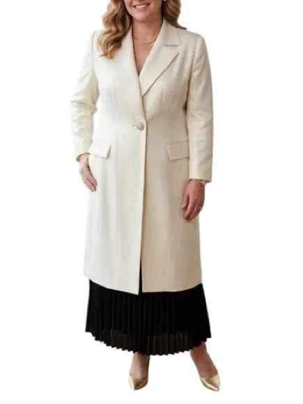LILY & TAYLOR Ivory Blazer Coat Longline Crystal Buttons Shimmer Fabric Size 14 - Image 11