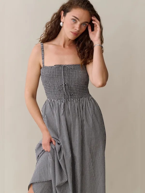 NWT Few Moda Christy Cotton Dress size Small S black white gingham bow maxi opt - Image 2