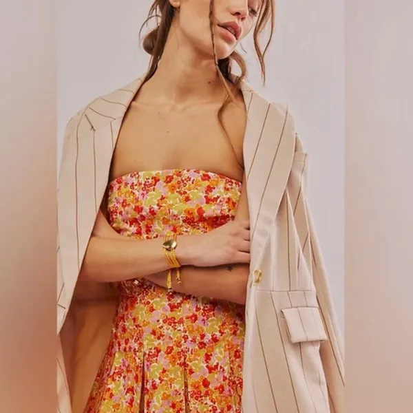 NWOT Free People Made Me Smile Printed Mini Dress Citrus Combo XL - Image 9